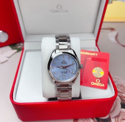 Omega Seamaster Aqua Terra 34mm Quartz Movement Diamond Bezel Blue Dial Women Watch